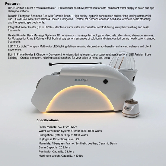 INFINITY Premium Head Spa & Steam Therapy Treatment Shampoo Bed by Dermalogic