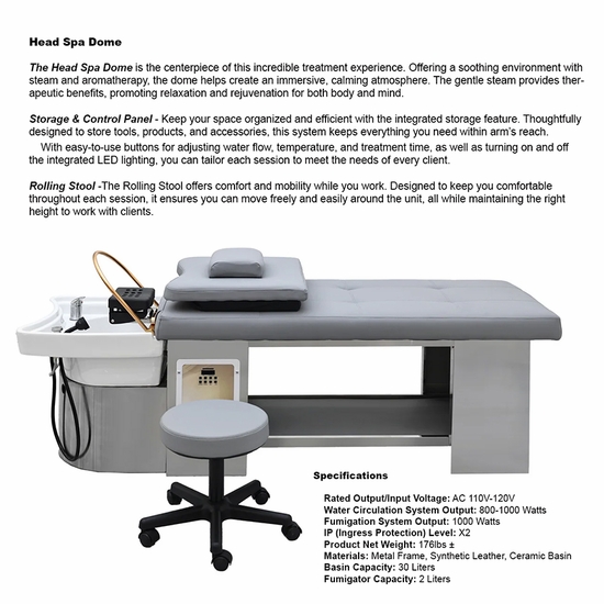 Kenzo Head Spa & Steam Therapy Treatment Bed by Dermalogic
