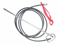 Doubled nylon hitch on rubber cord with metal swivel & stakes