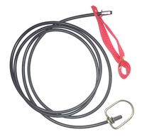 Doubled nylon hitch on rubber cord with metal swivels 