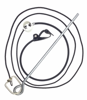 Rubber cord SLIP hitch on nylon cord with metal swivel & stake 