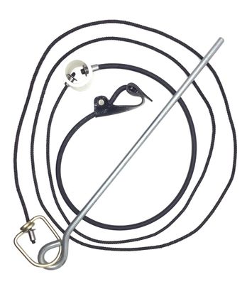 Rubber cord SLIP hitch on nylon cord with metal swivel & stake (EACH) Rubber cord SLIP hitch on nylon cord with metal swivel & stake (EACH)