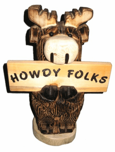 18" MOOSE HOLDING SIGN CHAINSAW CARVING