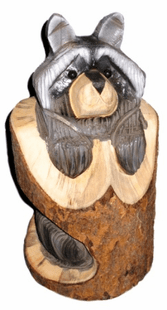 18" RACCOON IN LOG CHAINSAW CARVING