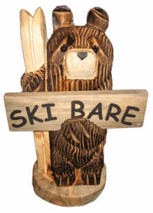18" SKIING BEAR WITH SIGN CHAINSAW CARVING