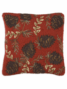 18x18 Pinecone On Crimson Wool Pillow