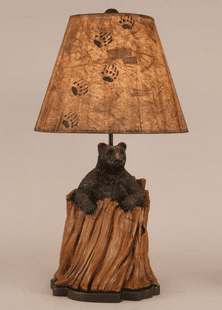 BLACK BEAR IN STUMP LAMP