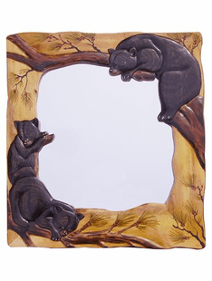 HAND CARVED BEAR CUBS MIRROR