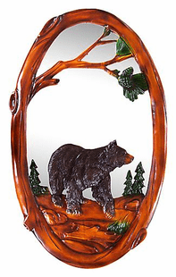HAND CARVED OVAL BEAR MIRROR