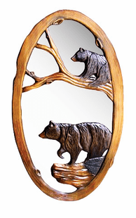 HAND CARVED OVAL BEAR MIRROR