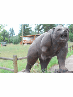 LIFE SIZE GRIZZLY BEAR ON ROCKS METAL SCUPLTURE