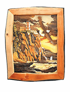 LIGHTHOUSE AND EAGLE INTARSIA 22"X26"