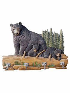 Real Wood- Carved Bear Family Coat Rack