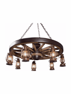 WAGON WHEEL RUSTIC LANTERN CHANDELIER