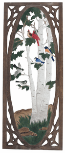 WILD BIRDS CARVED SCREEN DOOR