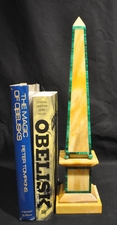 Antique Giallo antico marble with malachite trim obelisk