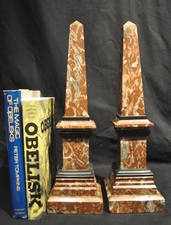 19th C. French rouge marble obelisks