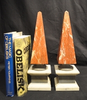 Italian rouge, cream and grey marble obelisks
