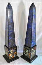 Lapis Lazuli Veneer & Pietra Dura Obelisks (3ft, 9")