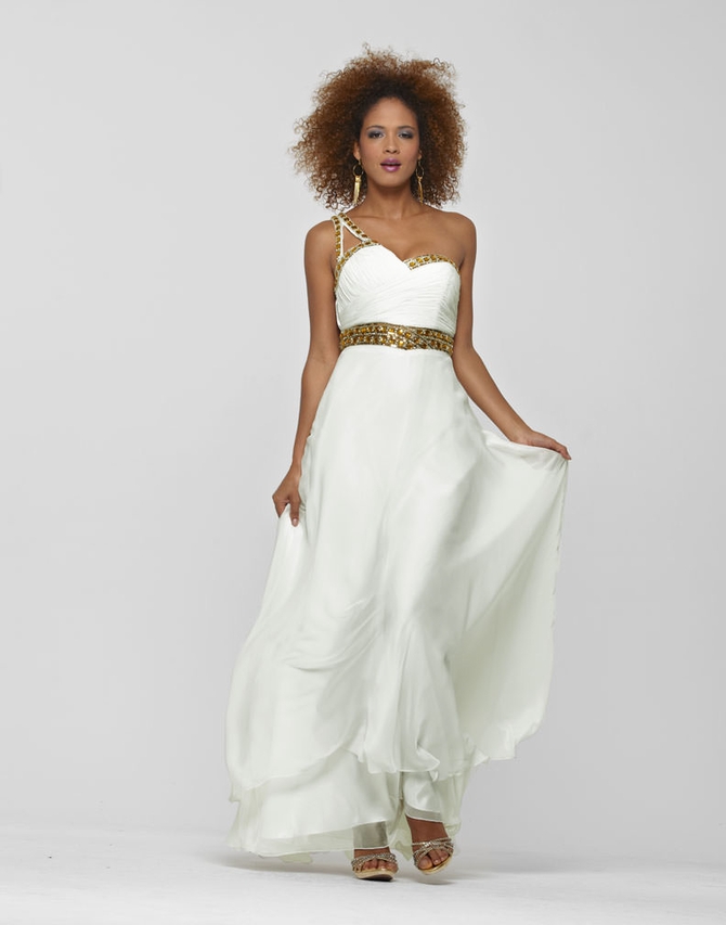 Clarisse 2013 White Gold One Shoulder Chiffon Beaded Open Back Long Prom  Gown 2102 | Promgirl.net