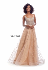 slim fit dress slacks Long Illusion Prom Dress with Metallic Accents main image 0