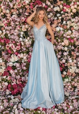 homecoming dresses dark A-Line Straps Mid-Calf Black Satin Homecoming Dress with Pockets PD057 US2 / Black main image 1