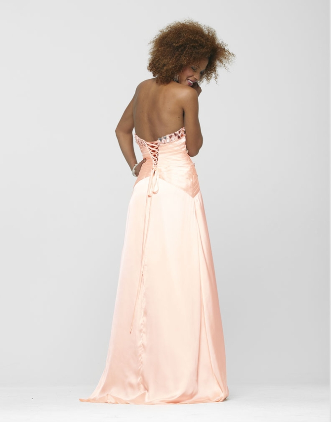 pastel peach prom dress Peach Pink Strapless Tulle See Through Sheer Prom Dress