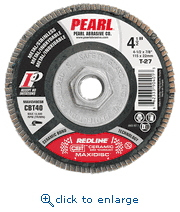 Pearl Abrasive MAX4560CBH 4-1/2 x 5/8-11 Redline&trade; CBT&trade; Maxidisc&trade; Flap Discs, Type 27 Shape, CBT60 Grit, 10/Box