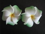 2 pc Mini Petals Plumeria Flower Clip Set  White Green Tips