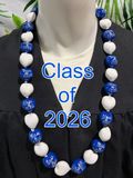 Hawaiian Kukui Nut Graduation Lei- Class of 2026 - Solid Blue/White