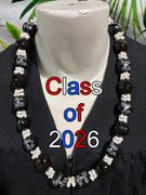 Hawaiian Kukui Nut Graduation Lei-Black with White Mongo Shells- Class of 2026