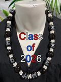 Hawaiian Kukui Nut Graduation Lei-Black with White Mongo Shells- Class of 2026