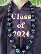 Hawaiian Kukui Nut Graduation Lei- "Class of 2024" Blue Hibiscus-Custom Lei