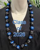Hawaiian Kukui Nut Graduation Lei- "Class of 2026" Blue Hibiscus-Custom Lei