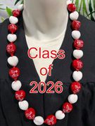 Hawaiian Kukui Nut Graduation Lei- Class of 2026 - Solid Red/White