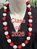 Hawaiian Kukui Nut Graduation Lei- Class of 2026 - Solid Red/White