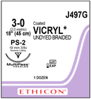 Ethicon Coated VICRYL Suture 3-0, 18", PS-2 (J497G)