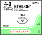 Ethicon Nylon Monofilament Black Suture 4‑0, 18" FS-2 (662G)