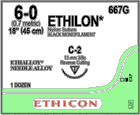 Ethicon Nylon Black Monofilament Suture 6‑0, 18" C-2 Needle (667G)