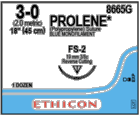 Ethicon Prolene Suture Blue Monofilament 3‑0, 18" FS-2 Needle (8665G)