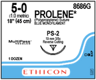 Ethicon Prolene Suture Blue Monofilament 5‑0, 18" PS-2 Needle (8686G)