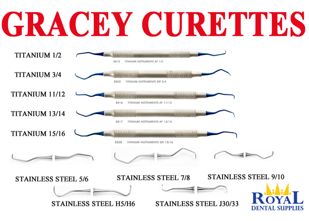 GRACEY CURETTES AVAILABLE IN TITANIUM AND STANDARD AND STAINLESS STEEL