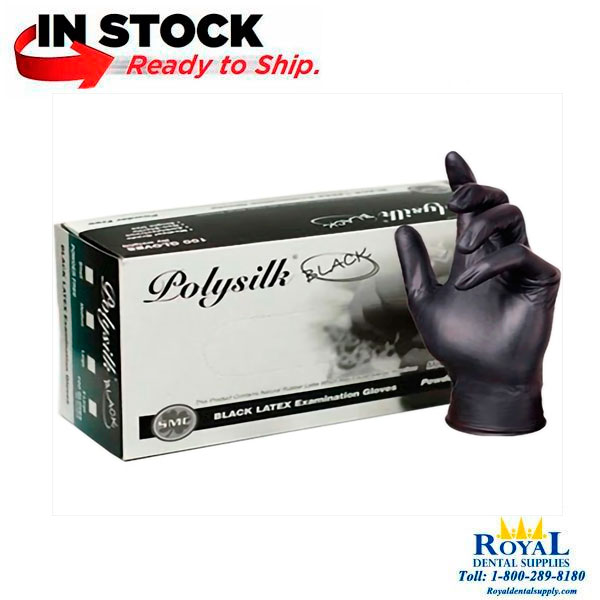 Latex Examination Gloves Black Polysilk High QualityPowder free 100/Box