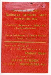  1902 Boxing DIXIE KID vs JOHN DUKELOW & BEN TREMBLE vs HARRY FOLEY Rare Program Card OAKLAND, CALIFORNIA
