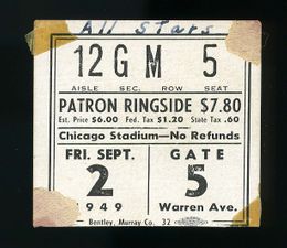 1949 SANDY SADDLER vs HAROLD DADE On-Site Boxing Ticket Stub CHICAGO STADIUM