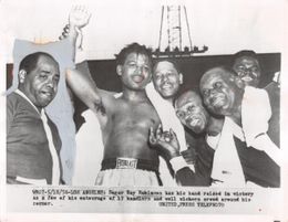 1956 SUGAR RAY ROBINSON vs BOBO OLSON IV Vintage Boxing Photograph HARRY WILEY
