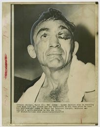 1958 CARMEN BASILIO vs SUGAR RAY ROBINSON II Vintage Boxing Photograph CUT EYE