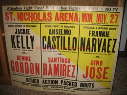 1961 BENNY GORDON vs JACKIE KELLY On-Site Boxing Poster ST. NICHOLAS ARENA