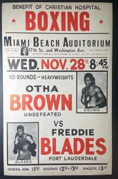 1962 OTHA BROWN vs FREDDY BLADES Vintage Onsite Boxing Poster 14x22 Miami Beach, Florida