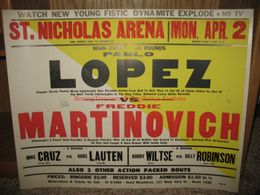 1962 PABLO LOPEZ vs FREDDIE MARTINOVICH On-Site Boxing Poster ST. NICHOLAS ARENA